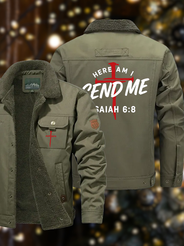 Men's Here Am I Send Me Casual Fleece-Lined Jacket