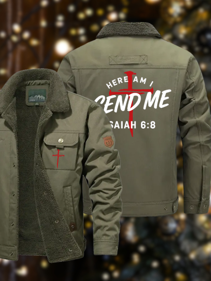 Men's Here Am I Send Me Casual Fleece-Lined Jacket