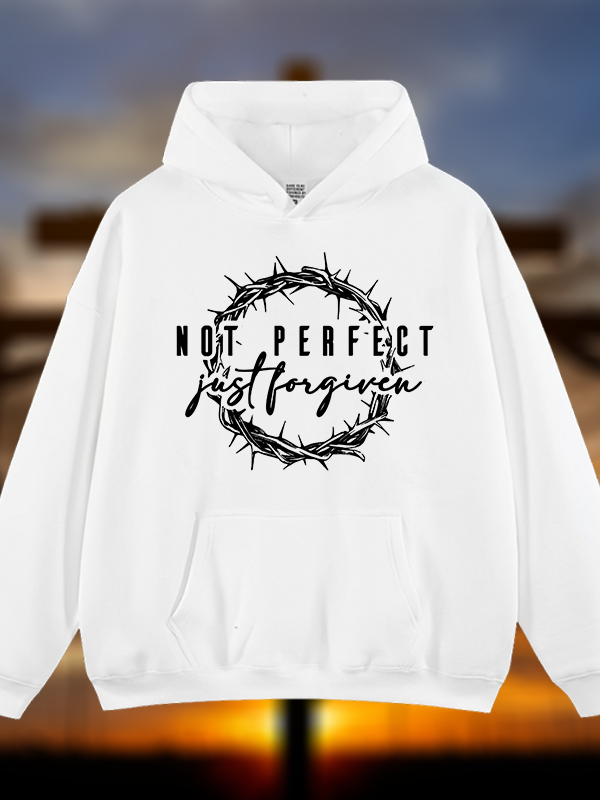 Not Perfect Just Forgiven Religious Jesus God Christian Plush Fleece-Lined Hoodie