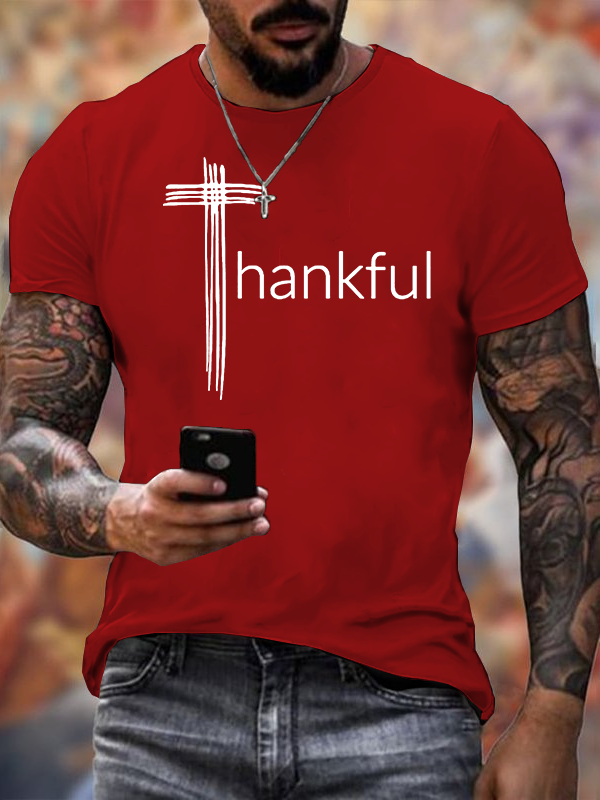 Thankful Cross Jesus God Christian Cotton T-Shirt