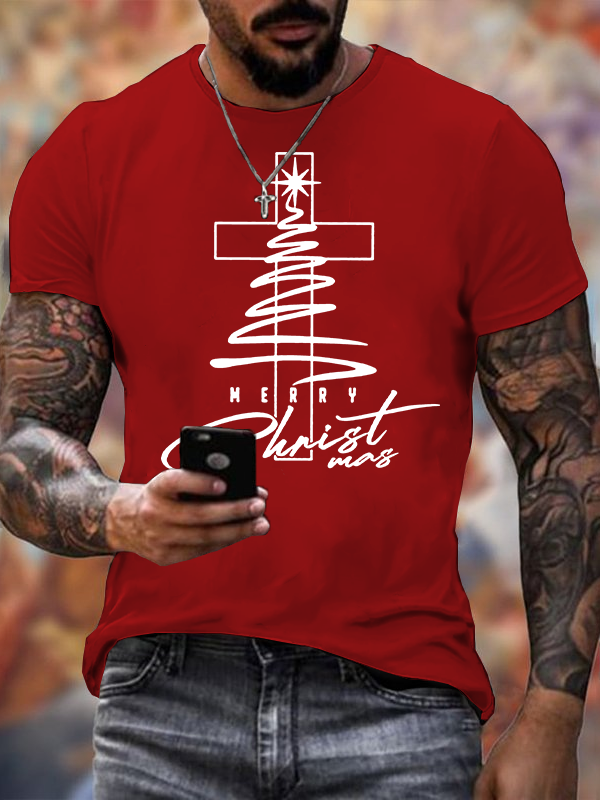 Christmas Cross Jesus God Christian Cotton T-Shirt