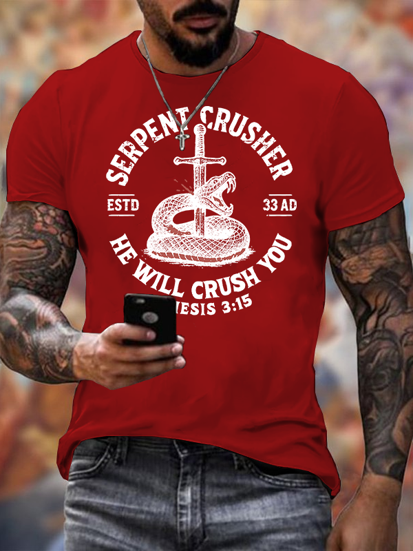 Serpent Crusher Jesus God Christian Cotton T-Shirt