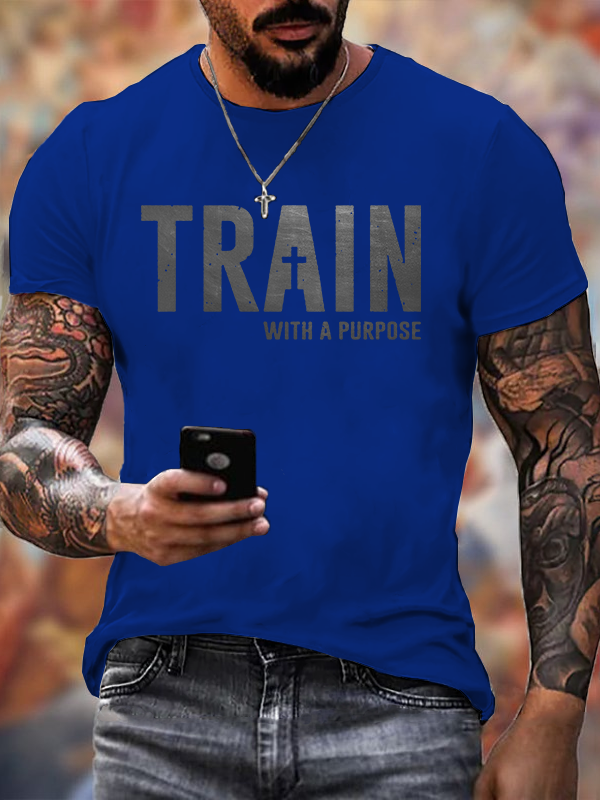 Train With A Purpose Jesus God Christian Cotton T-Shirt