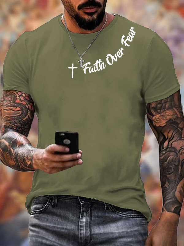 Faih Over Fear  Jesus God Christian Cotton T-Shirt