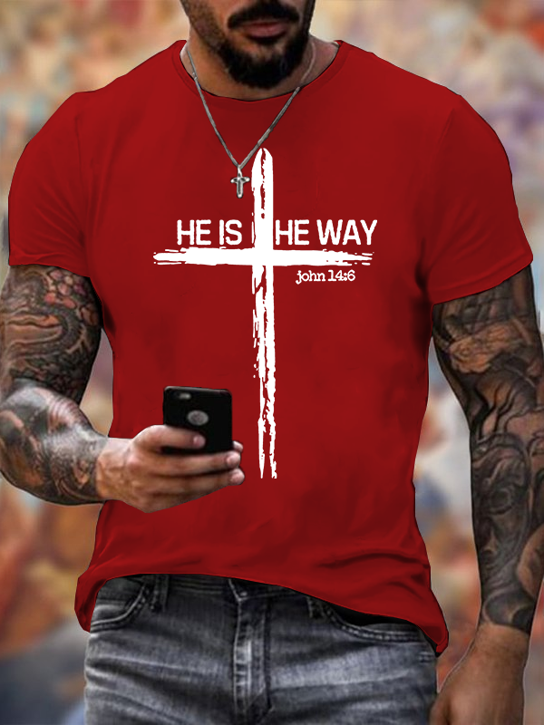 He Is He Way Cross Jesus God Christian Cotton T-Shirt