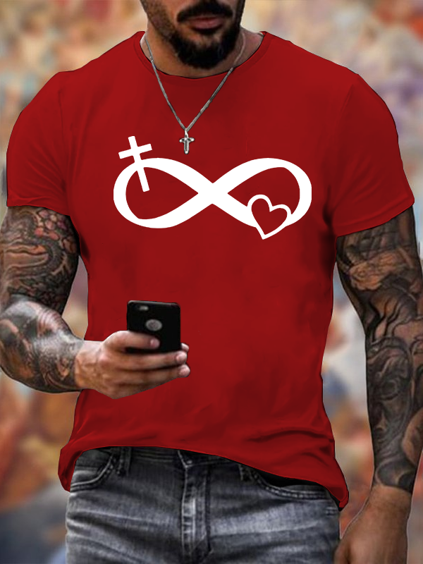 Infinity Cross Heart Print Cross Jesus God Christian Cotton T-Shirt
