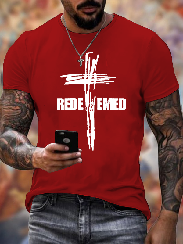 Redeemed Cross Jesus God Christian Cotton T-Shirt