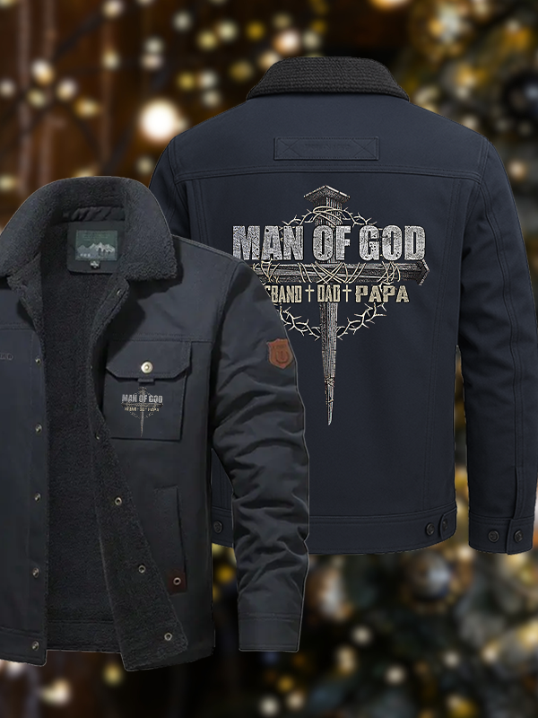 Men's Man Of God Husband Dad PaPa  Casual Fleece-Lined Jacket