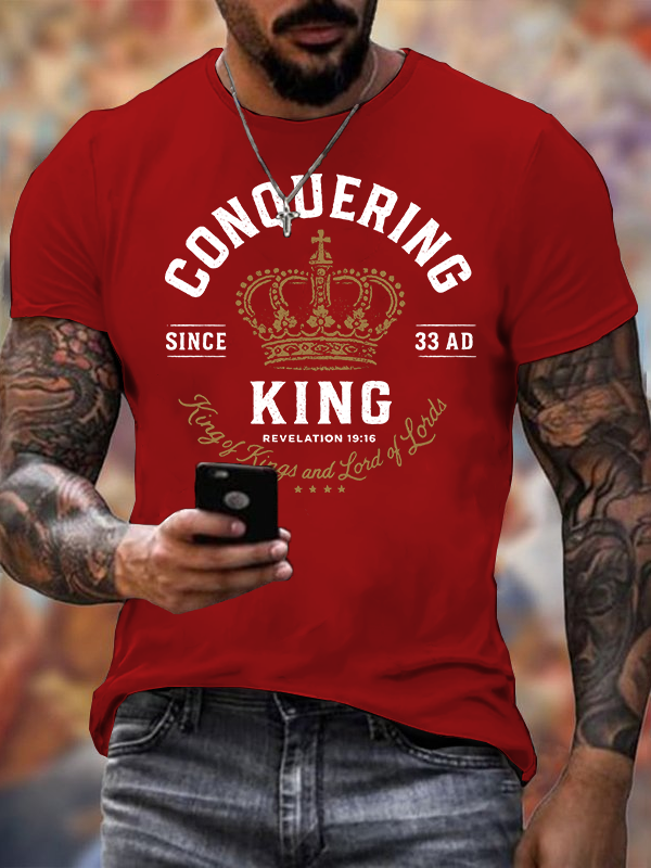 Conquering King Jesus God Christian Cotton T-Shirt