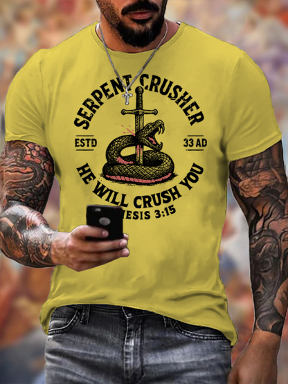 Serpent Crusher Jesus God Christian Cotton T-Shirt
