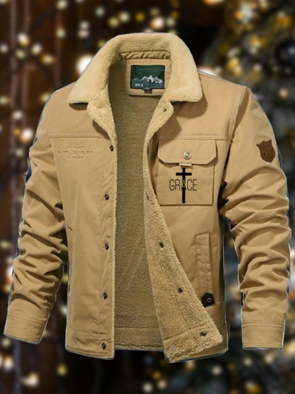 Men's Grace Cross Casual Fleece-Lined Jacket