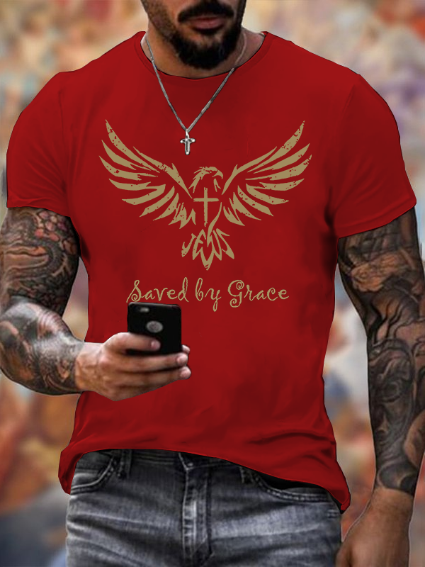 Saved By Grace Jesus God Christian Cotton T-Shirt