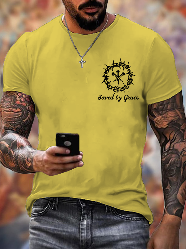 Saved By Grace Jesus God Christian Cotton T-Shirt