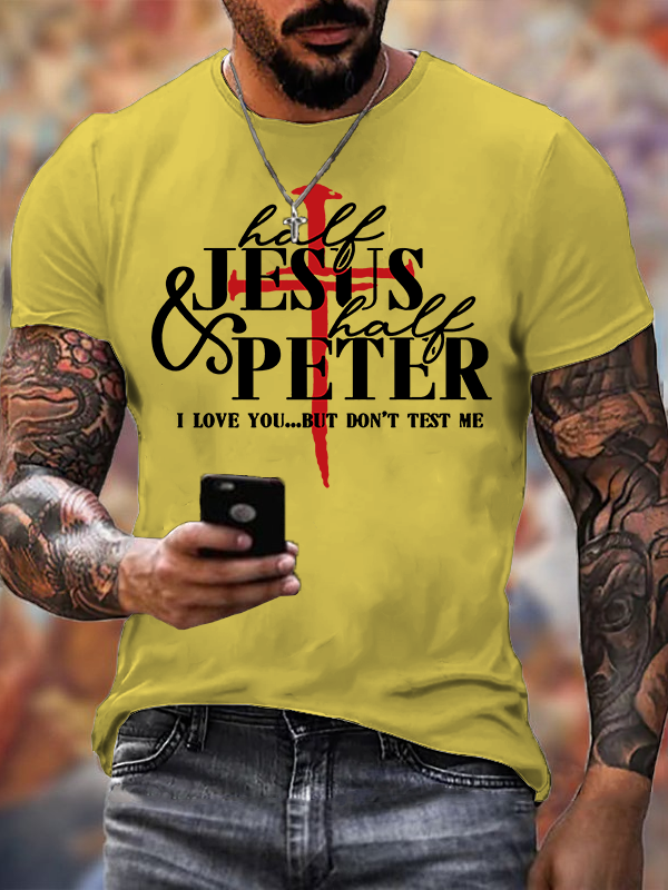 Half Jesus Half Peter Jesus God Christian Cotton T-Shirt