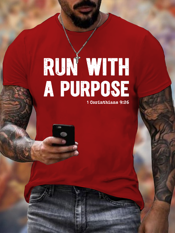 Run with A Purpose Jesus God Christian Cotton T-Shirt