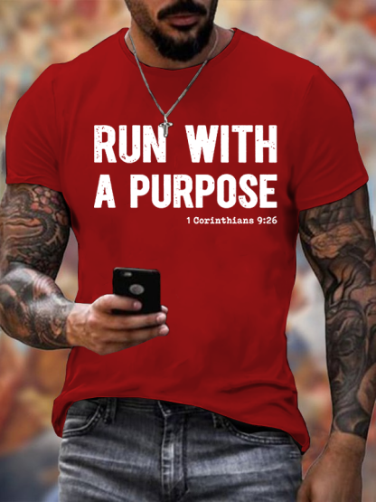 Run with A Purpose Jesus God Christian Cotton T-Shirt