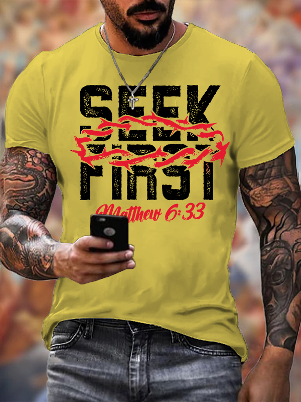 Seek First  Jesus God Christian Cotton T-Shirt