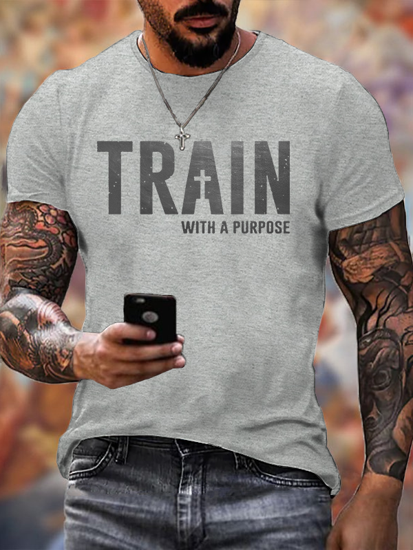 Train With A Purpose Jesus God Christian Cotton T-Shirt