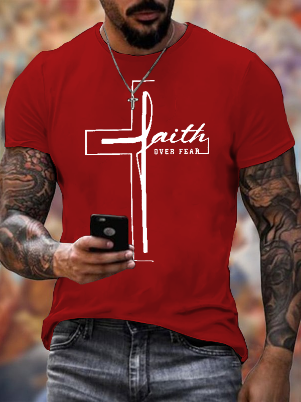 Faith Over Fear Cross Jesus God Christian Cotton T-Shirt