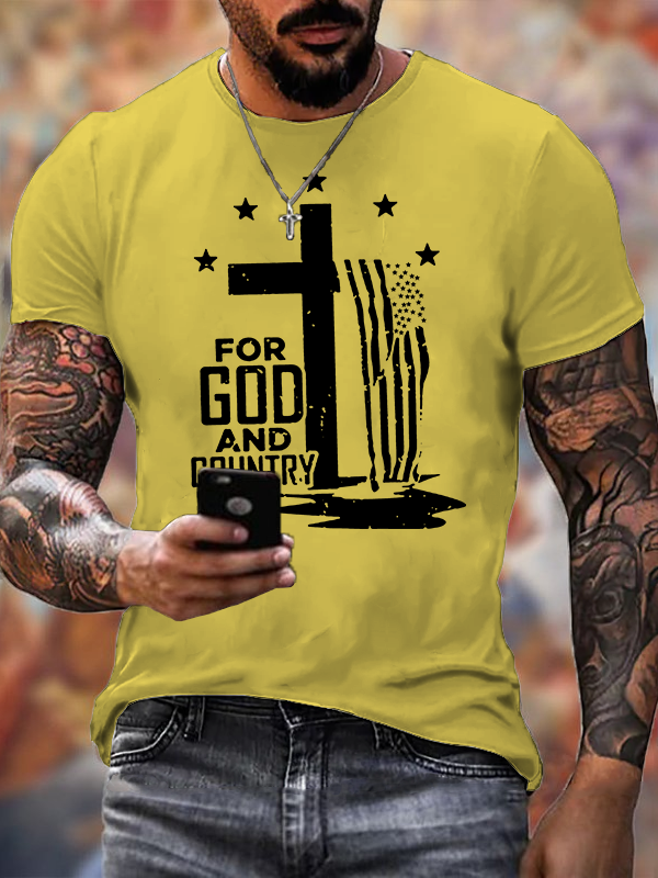 USA Flag Cross For God And Country  Cross Jesus God Christian Cotton T-Shirt