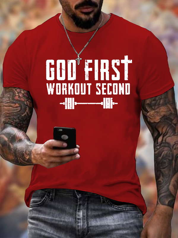 God First Workout Second Jesus God Christian Cotton T-Shirt