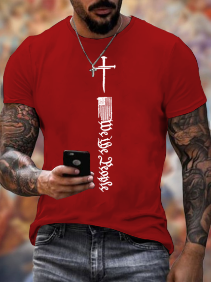Faith Cross Flag Jesus God Christian Cotton T-Shirt