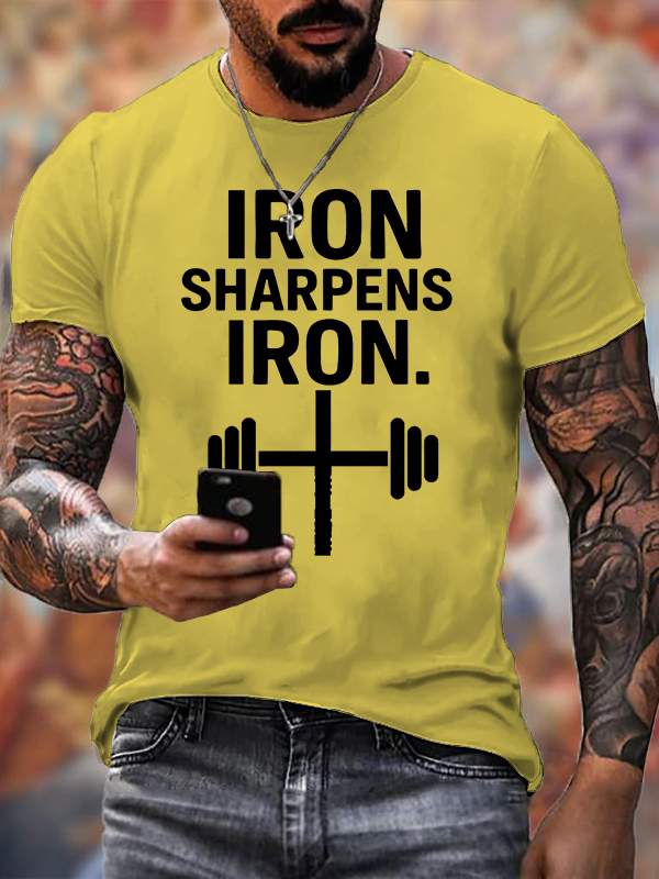 Iron Sharpens Iron Cross Jesus God Christian Cotton T-Shirt
