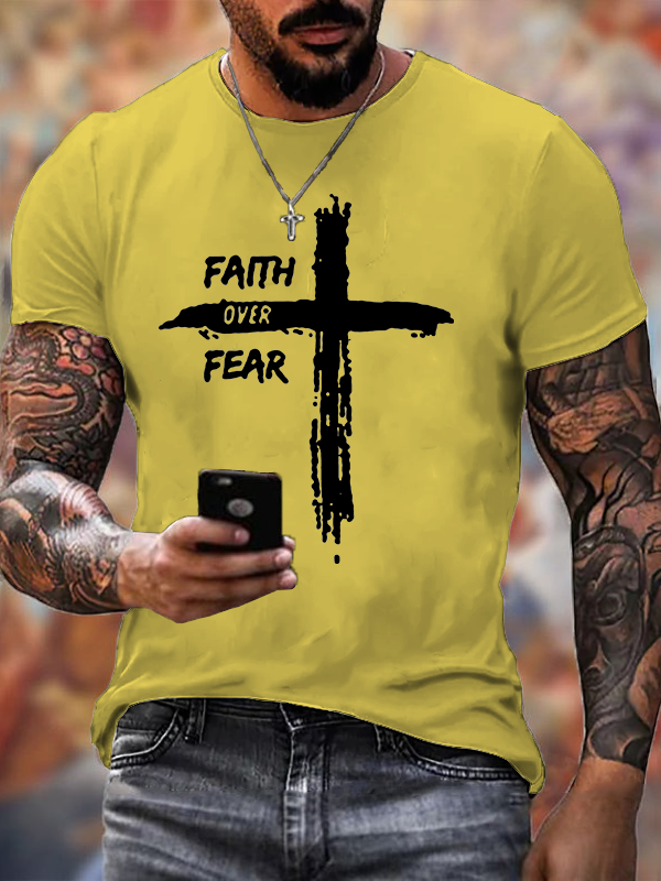 Faith Over Fear Cross Christian Cotton T-Shirt