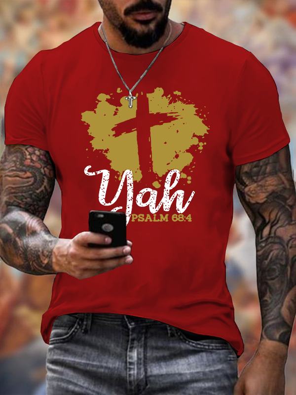 Yah Psalm 68 : 4 Cross Jesus God Christian Cotton T-Shirt