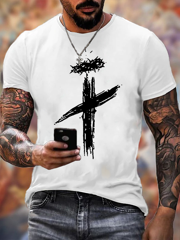 Faith Crown of Thorns Cross Jesus God Christian Cotton T-Shirt