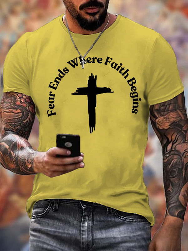 Fear Ends Where Faith Begins Jesus God Christian Cotton T-Shirt