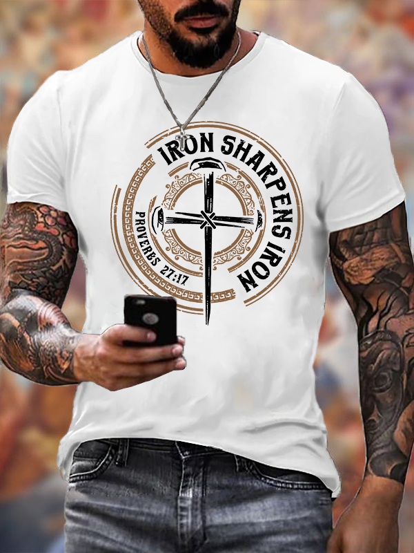 Iron Sharpens Iron - Proverbs 27:17 Jesus God Christian Cotton T-Shirt