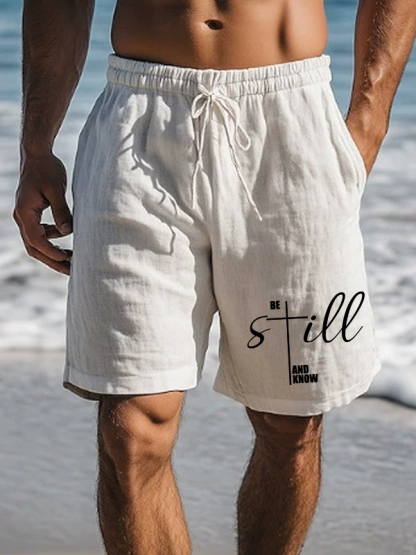 Men's Be Still And Know Cross Christian Beach Shorts