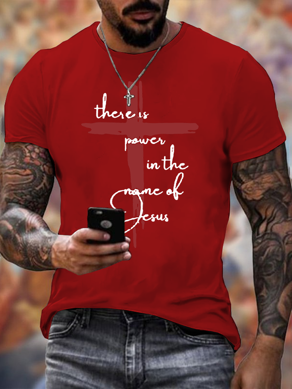 There Is Power In The Name Of Jesus Faith Cross Christian Cotton T-Shirt