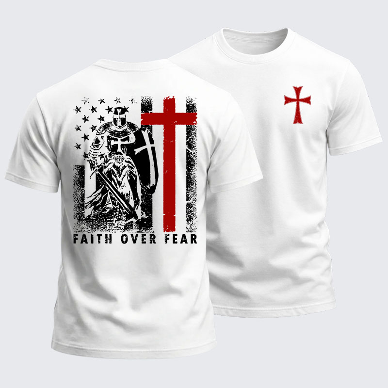 Heavyweight Cotton Tee - Faith Over Fear Knight Templar American Flag
