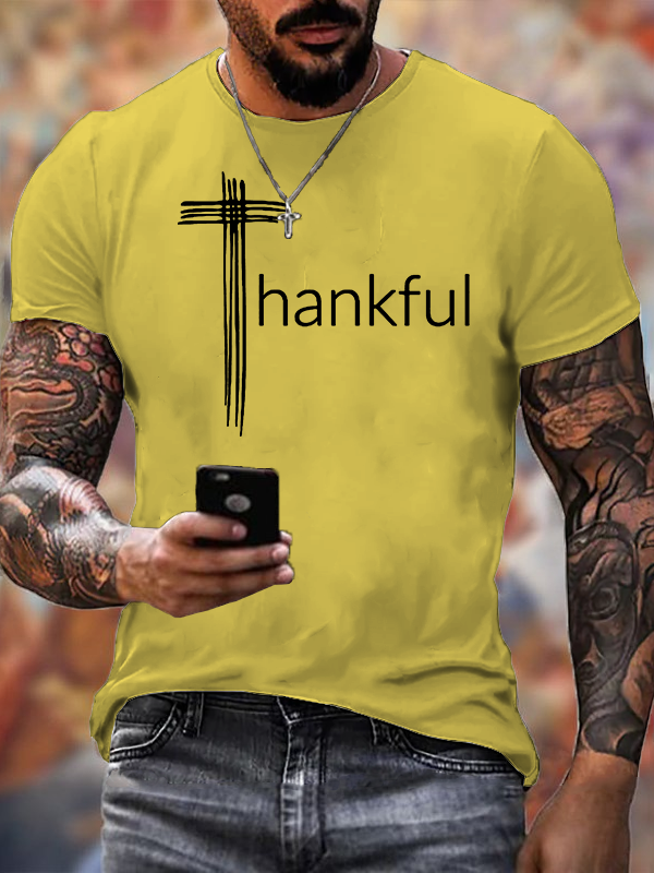 Thankful Cross Jesus God Christian Cotton T-Shirt