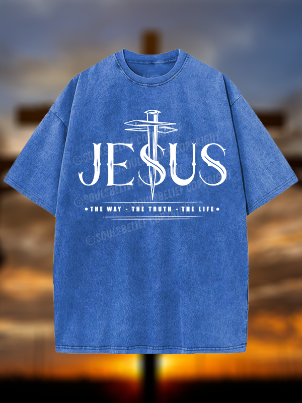 Jesus The Way The Truth The Life Christian Washed T-Shirt