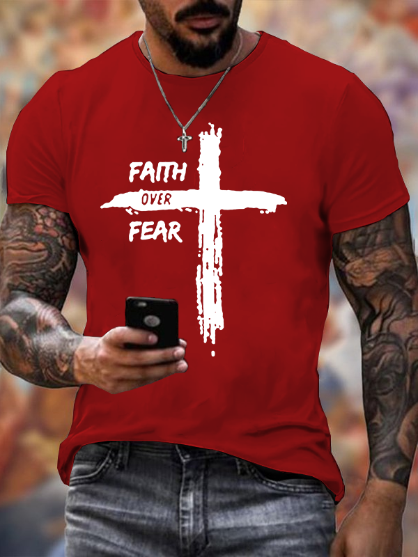 Faith Over Fear Cross Christian Cotton T-Shirt