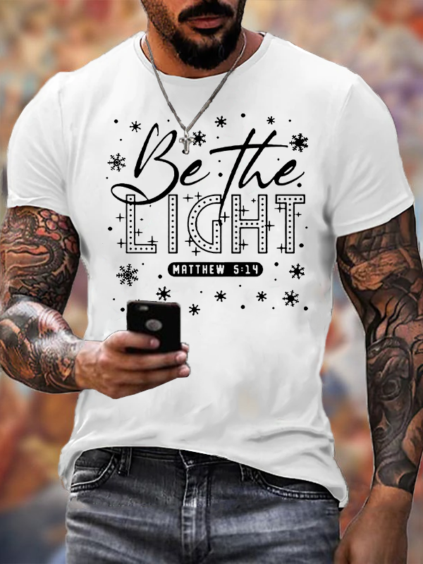 Merry Christmas Be The Light Cross Jesus God Christian Cotton T-Shirt