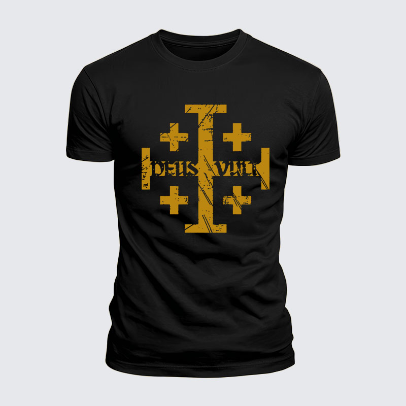 Luxe Mercerized Cotton Tee - Deus Vult + Jerusalem Cross