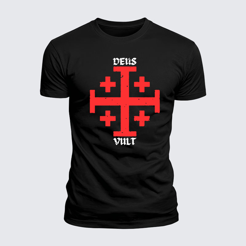 Luxe Mercerized Cotton Tee - Deus Vult + Jerusalem Cross