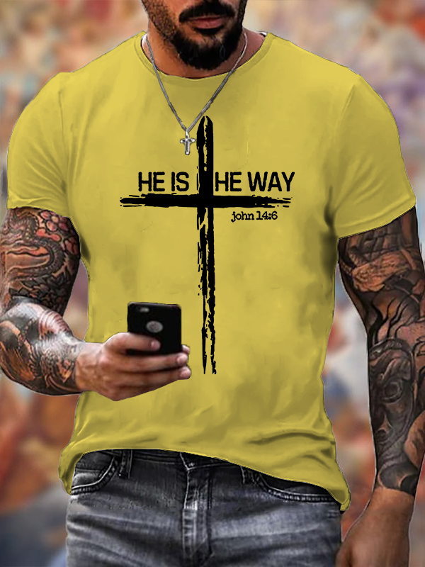 He Is He Way Cross Jesus God Christian Cotton T-Shirt