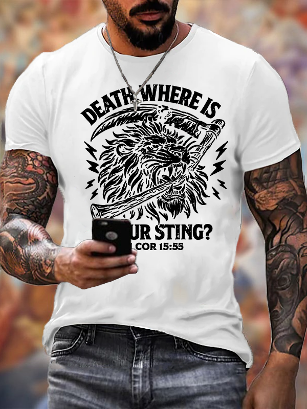 Death, Where is your Sting? - 1 COR 15:55 Jesus God Christian Cotton T-Shirt