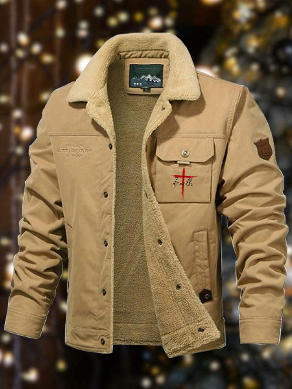 Men's Faith Cross Casual Fleece-Lined Jacket