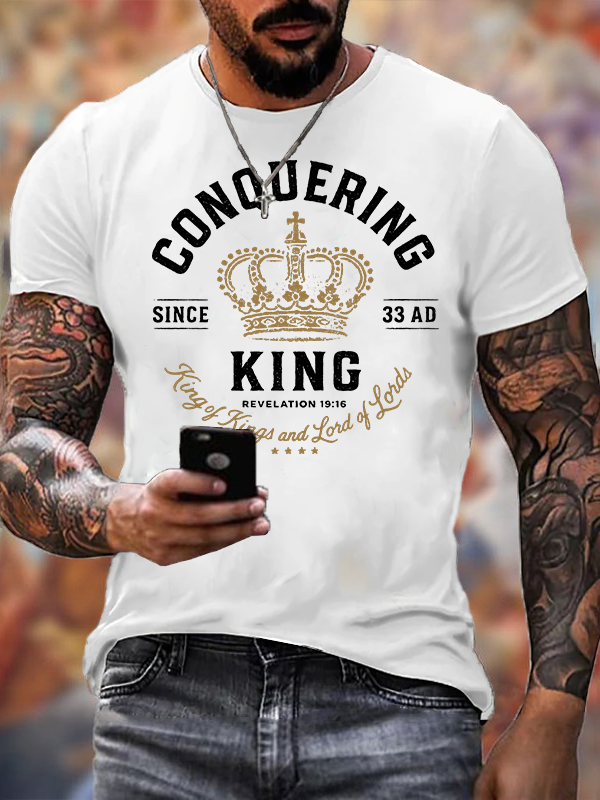 Conquering King Jesus God Christian Cotton T-Shirt
