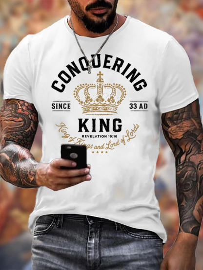 Conquering King Jesus God Christian Cotton T-Shirt