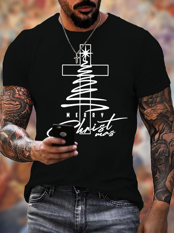 Christmas Cross Jesus God Christian Cotton T-Shirt