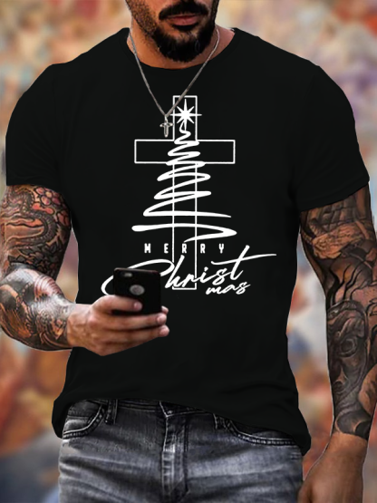 Christmas Cross Jesus God Christian Cotton T-Shirt