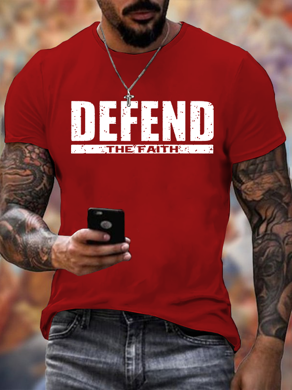 Defend The Faith Jesus God Christian Cotton T-Shirt