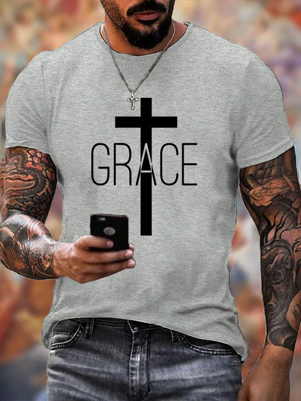 Grace Cross  Jesus God Christian Cotton T-Shirt